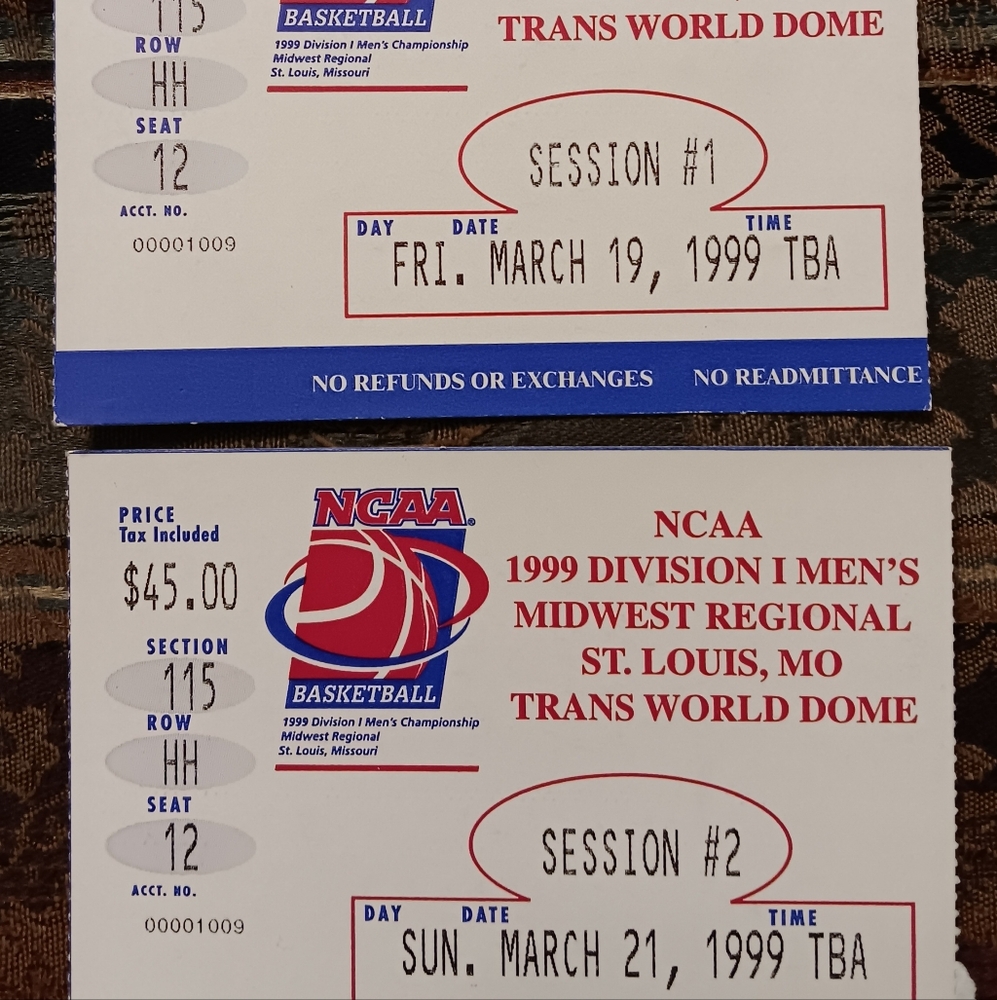 2)1999 Midwest Regional NCAA Basketball TicketS Kentucky/Miami Ohio MichSt/Okla